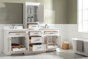 Milano 84" Modular Double Sink Vanity Set with White Quartz Top