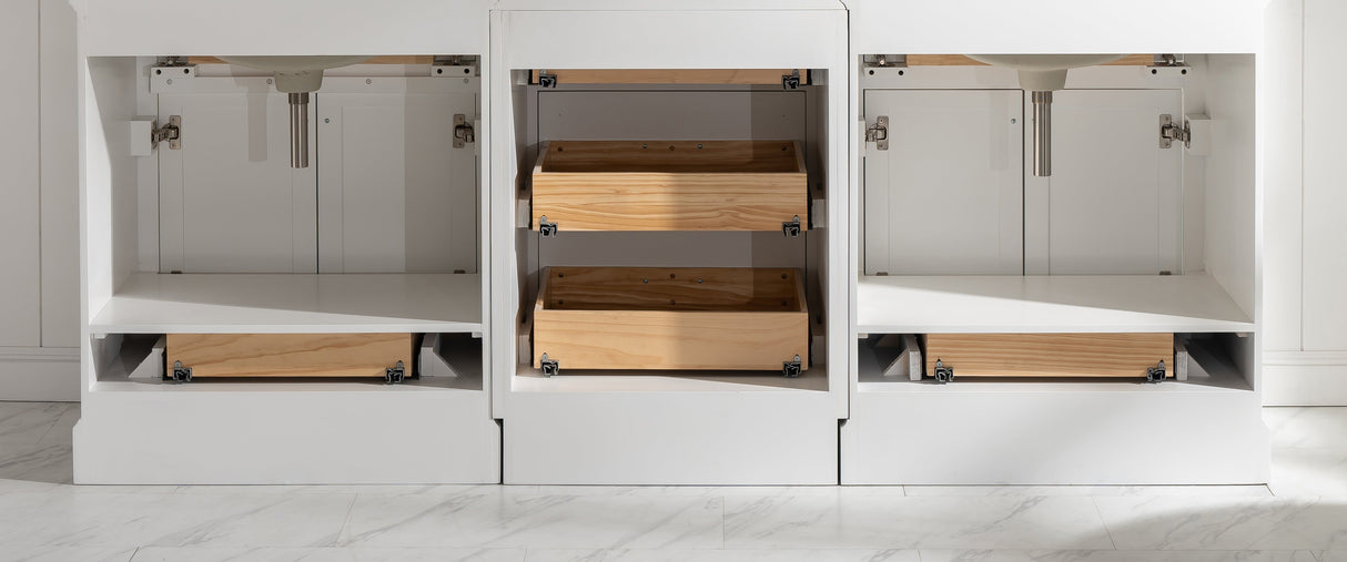Milano 84" Modular Double Sink Vanity Set with White Quartz Top