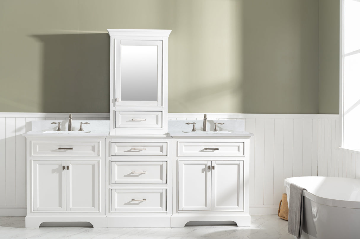 Milano 84" Modular Double Sink Vanity Set with White Quartz Top