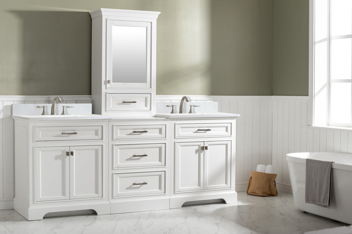 Milano 84" Modular Double Sink Vanity Set with White Quartz Top