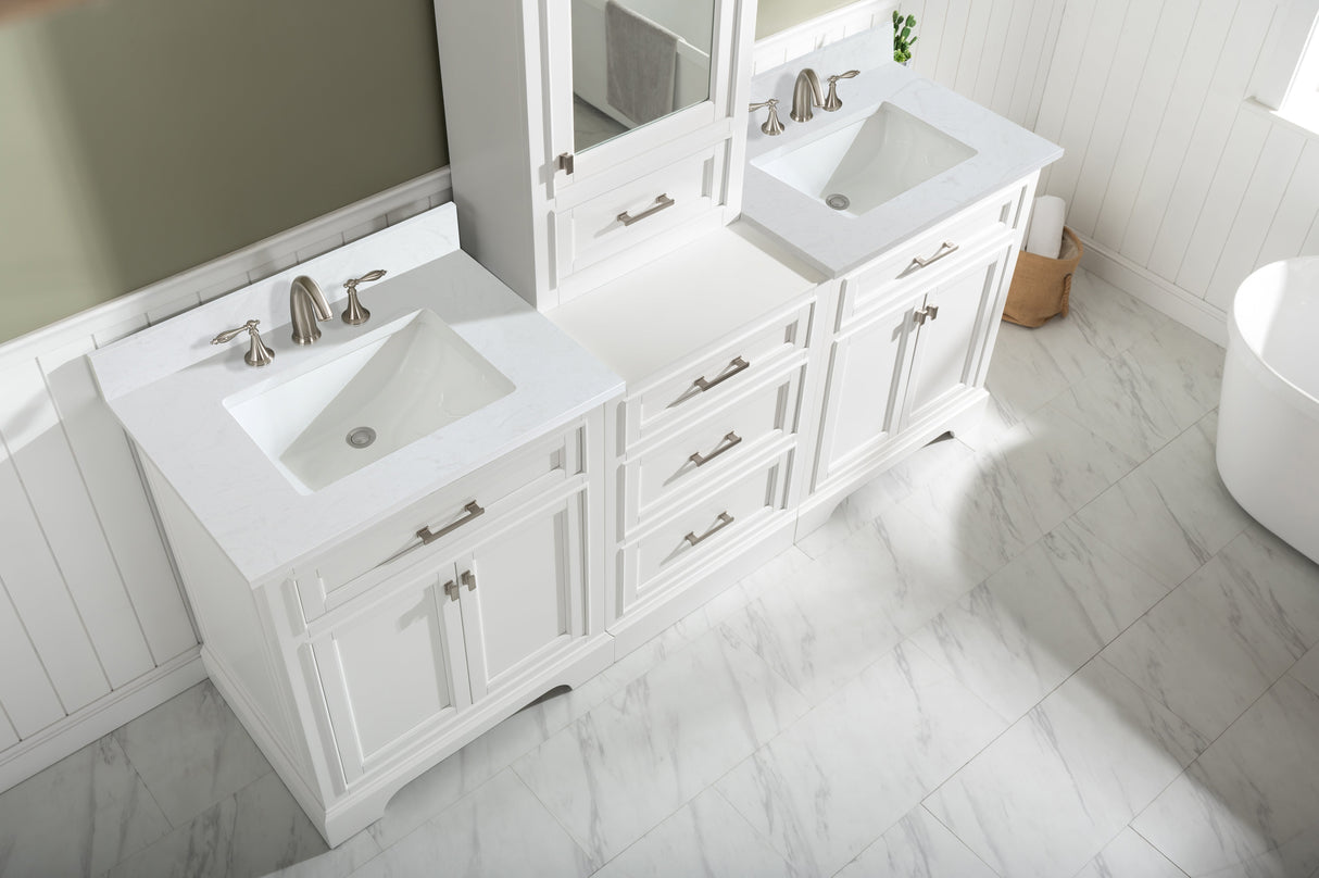 Milano 84" Modular Double Sink Vanity Set with White Quartz Top