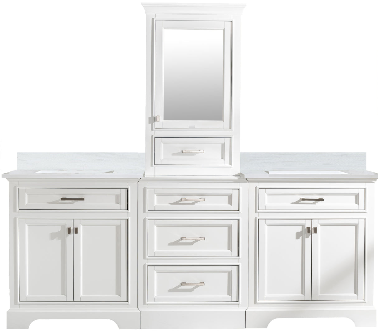 Milano 84" Modular Double Sink Vanity Set with White Quartz Top