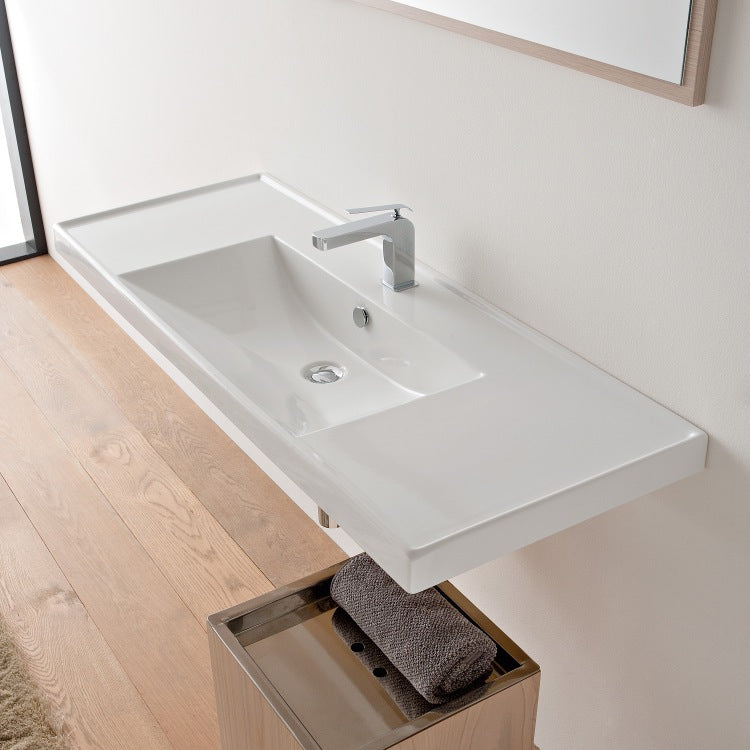 Rectangular White Ceramic Drop In or Wall Mounted Bathroom Sink