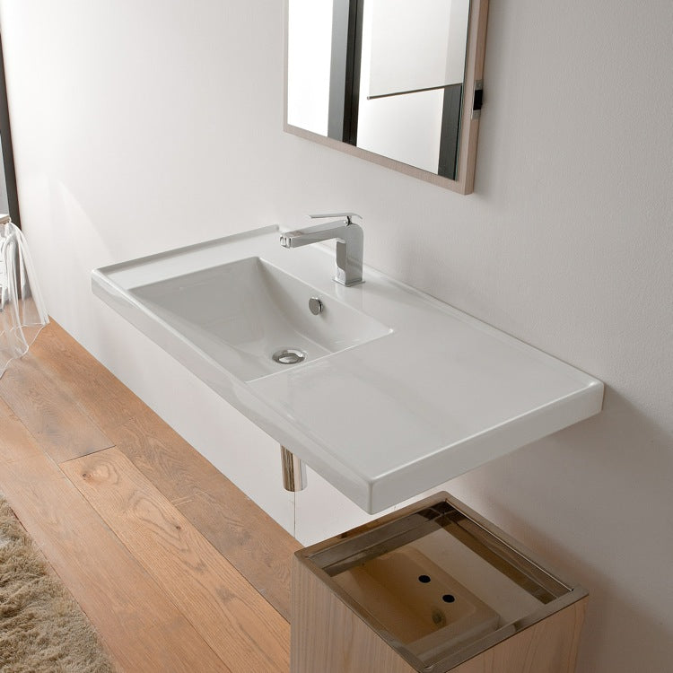 Rectangular White Ceramic Drop In or Wall Mounted Bathroom Sink