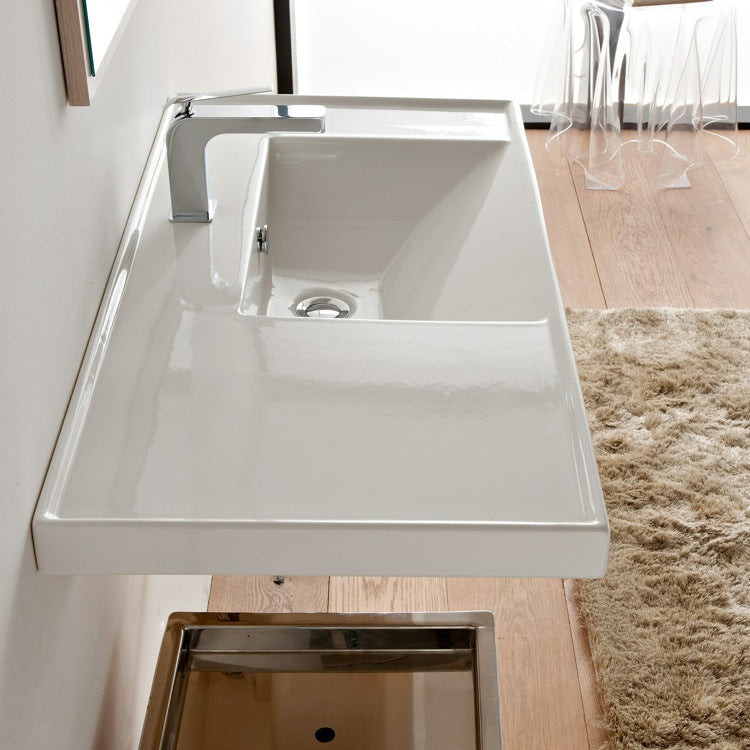 Rectangular White Ceramic Drop In or Wall Mounted Bathroom Sink