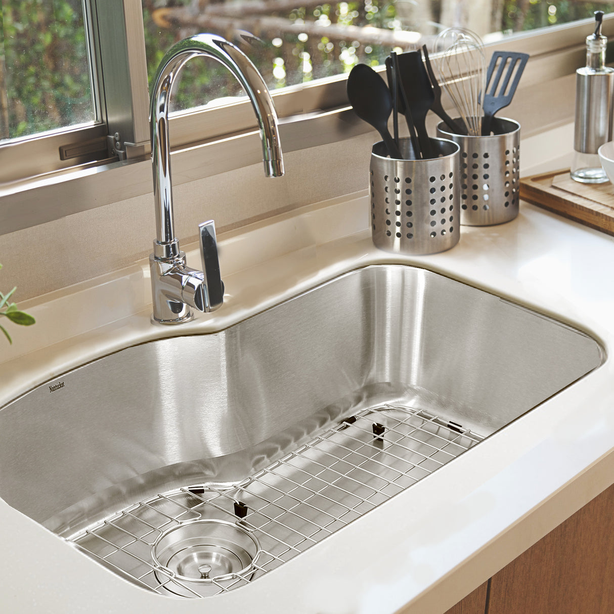 Nantucket Sinks MOBYXL-16 Single Bowl Oblong Undermount Stainless Steel Kitchen Sink, 16 Gauge