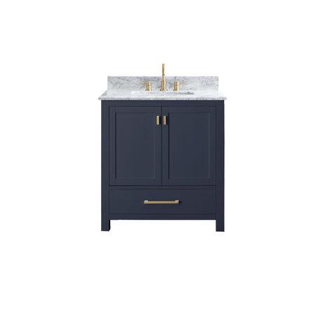 Avanity Modero 31 in. Vanity in Navy Blue with Carrara White Marble Top