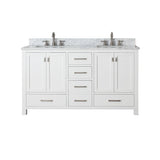 Avanity Modero 61 in. Double Vanity in White finish with Carrara White Marble Top