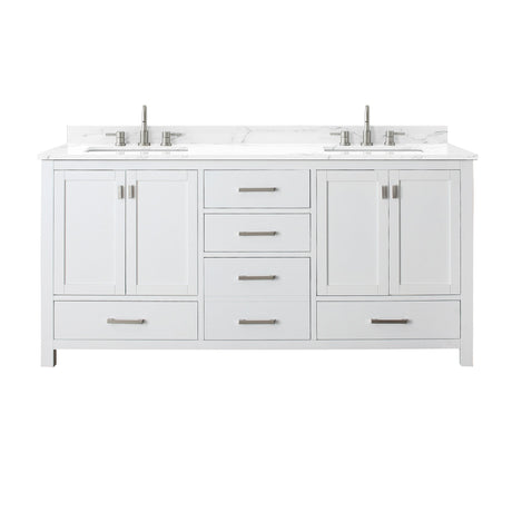 Avanity Modero 73 in. Double Vanity in White finish with Cala White Engineered Stone Top