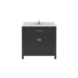 Virtu USA Caroline 36" Single Bath Vanity with White Quartz Top and Round Sink with Matching Mirror