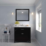 Virtu USA Caroline 36" Single Bath Vanity with White Quartz Top and Round Sink with Matching Mirror