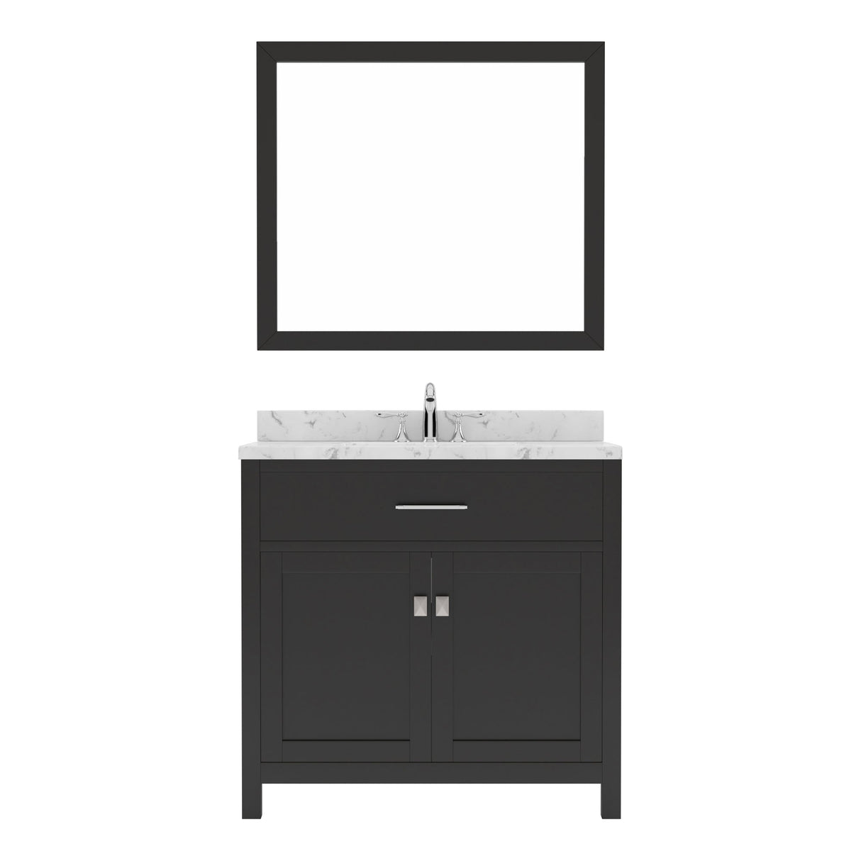 Virtu USA Caroline 36" Single Bath Vanity in Espresso with White Quartz Top and Round Sink with Matching Mirror - Luxe Bathroom Vanities