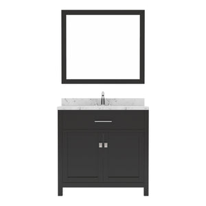 Virtu USA Caroline 36" Single Bath Vanity in Espresso with White Quartz Top and Round Sink with Brushed Nickel Faucet with Matching Mirror - Luxe Bathroom Vanities