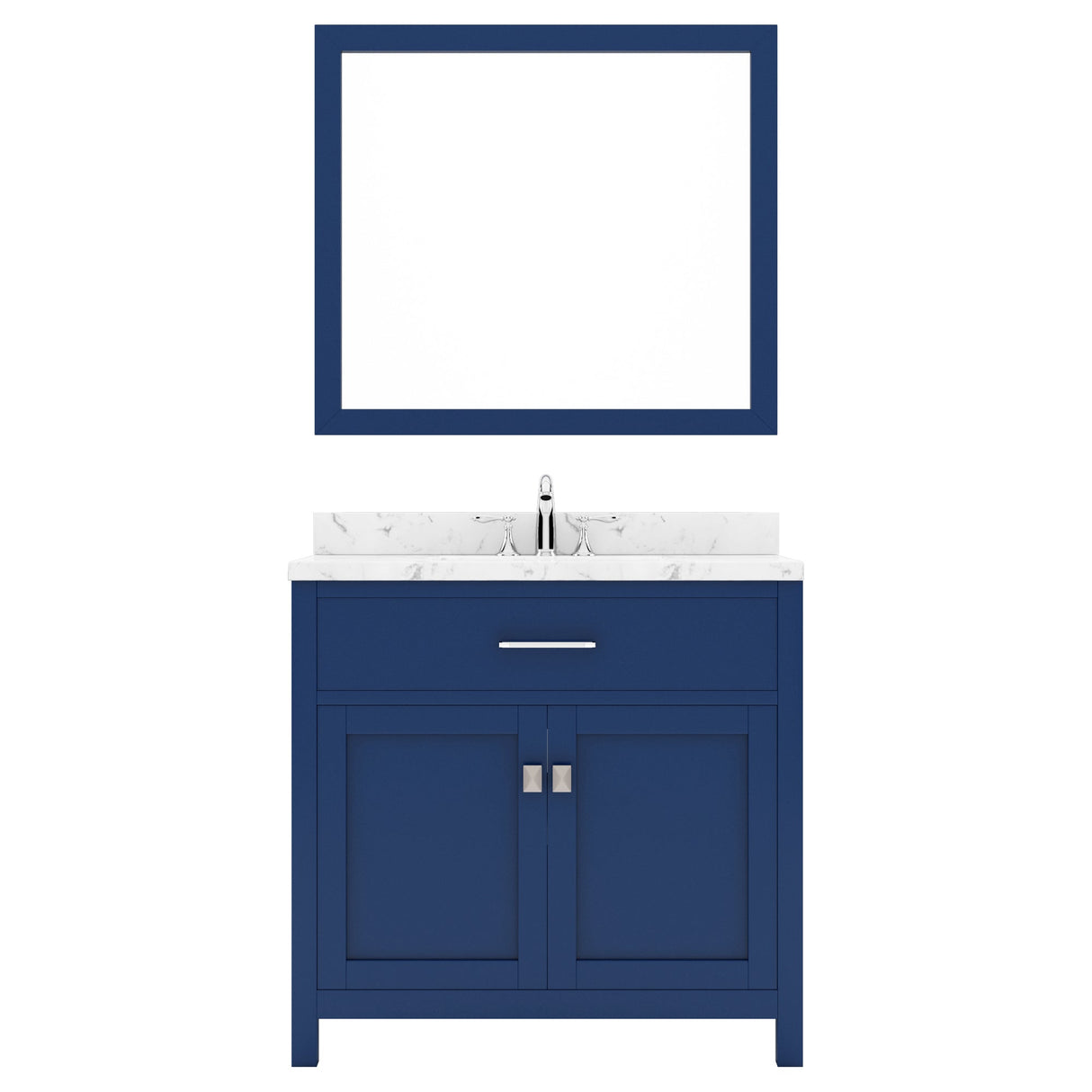 Virtu USA Caroline 36" Single Bath Vanity in Espresso with White Quartz Top and Round Sink with Polished Chrome Faucet with Matching Mirror - Luxe Bathroom Vanities