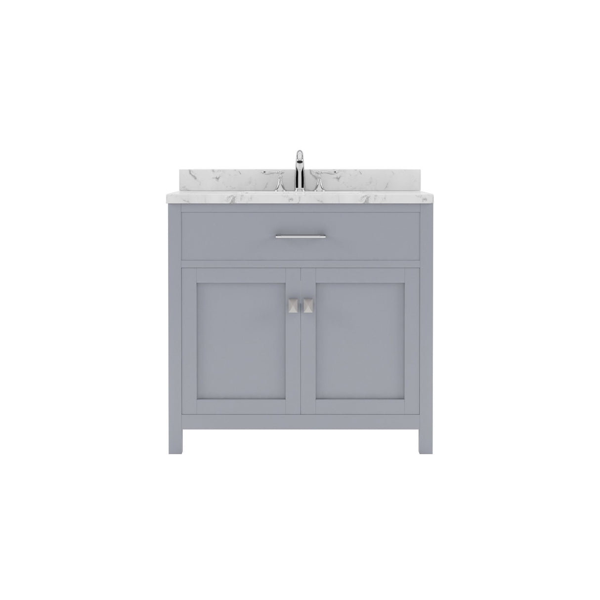 Virtu USA Caroline 36" Single Bath Vanity with White Quartz Top and Round Sink with Matching Mirror