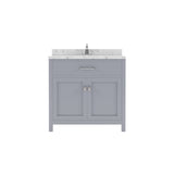 Virtu USA Caroline 36" Single Bath Vanity with White Quartz Top and Round Sink with Matching Mirror