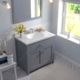 Virtu USA Caroline 36" Single Bath Vanity with White Quartz Top and Round Sink with Matching Mirror