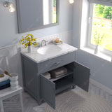 Virtu USA Caroline 36" Single Bath Vanity with White Quartz Top and Round Sink with Matching Mirror