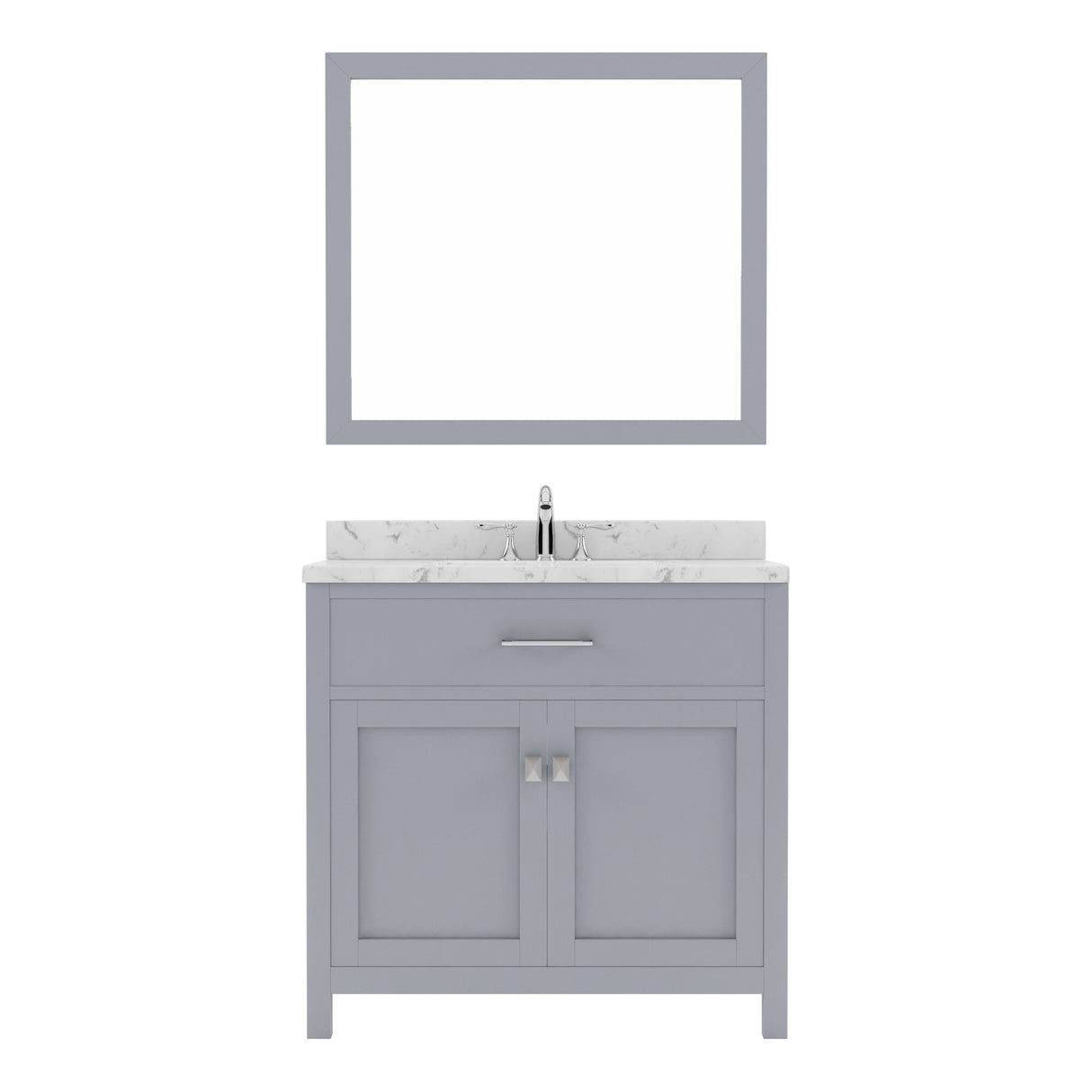 Virtu USA Caroline 36" Single Bath Vanity in Espresso with White Quartz Top and Round Sink with Matching Mirror - Luxe Bathroom Vanities