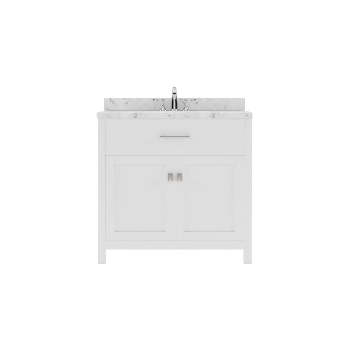 Virtu USA Caroline 36" Single Bath Vanity with White Quartz Top and Round Sink with Matching Mirror