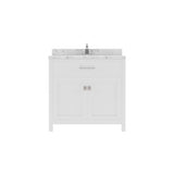 Virtu USA Caroline 36" Single Bath Vanity with White Quartz Top and Round Sink with Matching Mirror