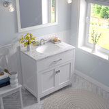 Virtu USA Caroline 36" Single Bath Vanity with White Quartz Top and Round Sink with Matching Mirror