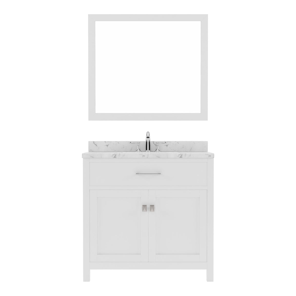 Virtu USA Caroline 36" Single Bath Vanity in Espresso with White Quartz Top and Round Sink with Matching Mirror - Luxe Bathroom Vanities