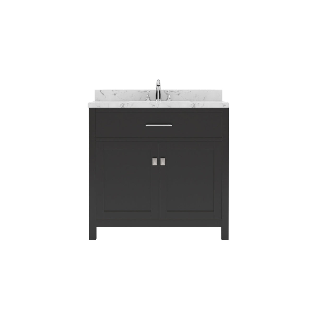 Virtu USA Caroline 36" Single Bath Vanity with White Quartz Top and Square Sink with Brushed Nickel Faucet with Matching Mirror