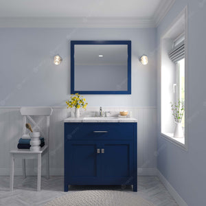 Virtu USA Caroline 36" Single Bath Vanity with White Quartz Top and Square Sink with Matching Mirror