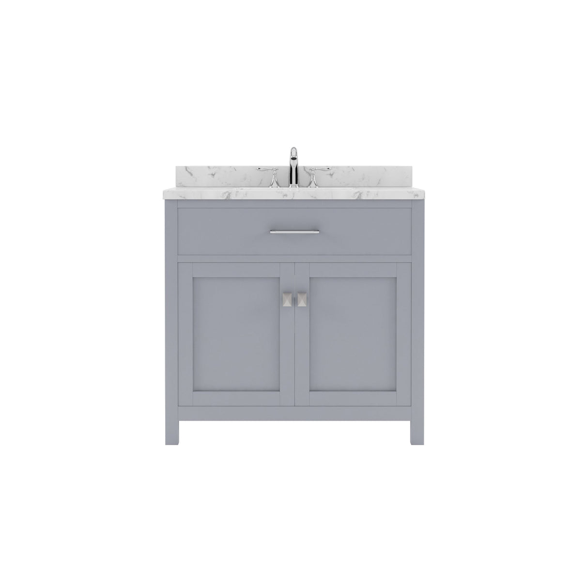 Virtu USA Caroline 36" Single Bath Vanity with White Quartz Top and Square Sink with Polished Chrome Faucet with Matching Mirror