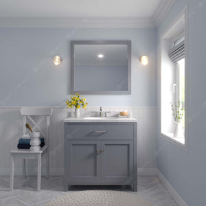 Virtu USA Caroline 36" Single Bath Vanity with White Quartz Top and Square Sink with Matching Mirror