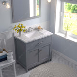 Virtu USA Caroline 36" Single Bath Vanity with White Quartz Top and Square Sink with Brushed Nickel Faucet with Matching Mirror