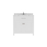 Virtu USA Caroline 36" Single Bath Vanity with White Quartz Top and Square Sink with Polished Chrome Faucet with Matching Mirror