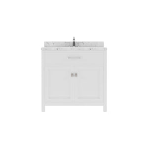 Virtu USA Caroline 36" Single Bath Vanity with White Quartz Top and Square Sink with Polished Chrome Faucet with Matching Mirror