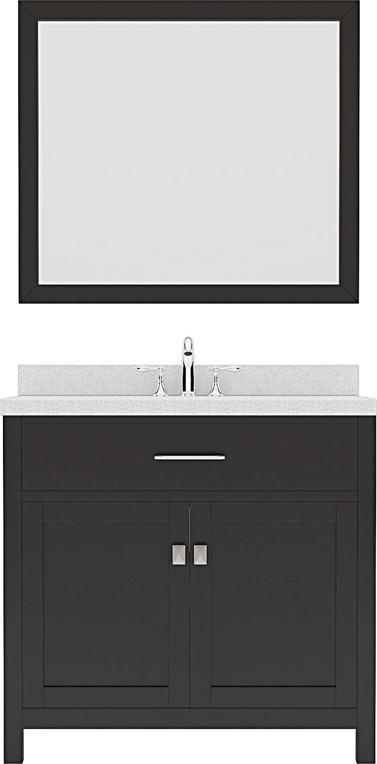 Virtu USA Caroline 36" Single Bath Vanity with Dazzle White Top and Round Sink with Polished Chrome Faucet and Mirror - Luxe Bathroom Vanities Luxury Bathroom Fixtures Bathroom Furniture