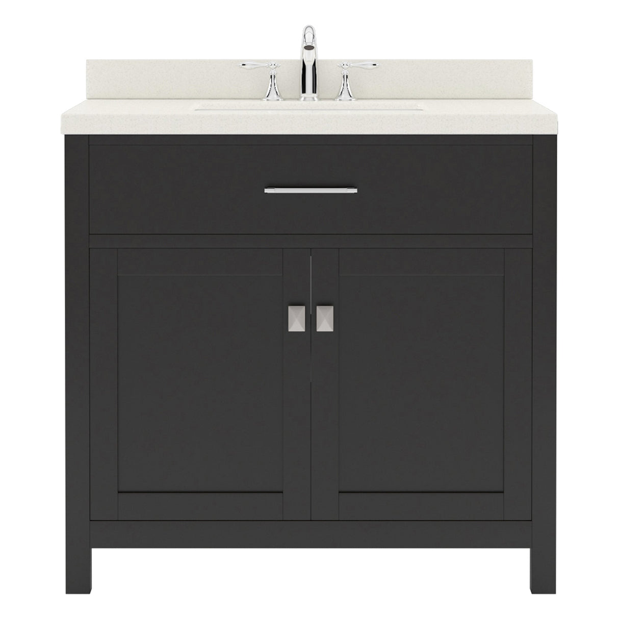 Virtu USA Caroline 36" Single Bath Vanity with White Quartz Top and Round Sink with Polished Chrome Faucet with Matching Mirror