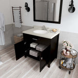 Virtu USA Caroline 36" Single Bath Vanity with White Quartz Top and Round Sink with Matching Mirror