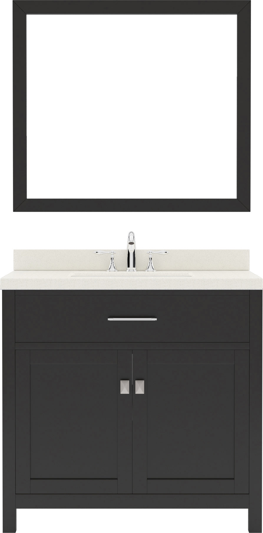 Virtu USA Caroline 36" Single Bath Vanity with White Quartz Top and Round Sink with Brushed Nickel Faucet with Matching Mirror - Luxe Bathroom Vanities