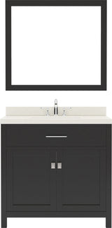 Virtu USA Caroline 36" Single Bath Vanity with White Quartz Top and Round Sink with Brushed Nickel Faucet with Matching Mirror - Luxe Bathroom Vanities