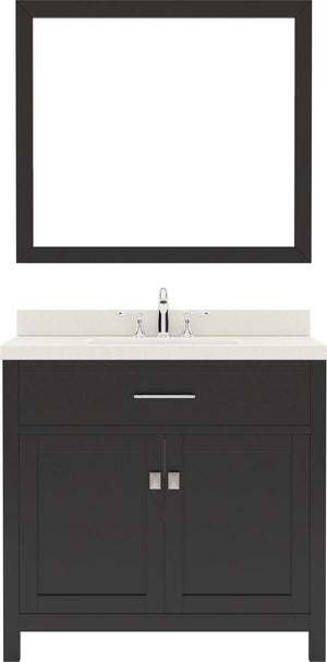 Virtu USA Caroline 36" Single Bath Vanity with White Quartz Top and Round Sink with Brushed Nickel Faucet with Matching Mirror - Luxe Bathroom Vanities
