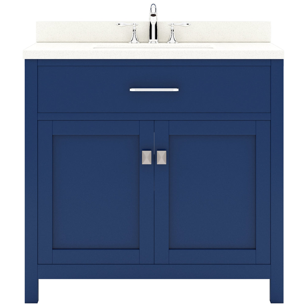 Virtu USA Caroline 36" Single Bath Vanity with White Quartz Top and Round Sink with Polished Chrome Faucet with Matching Mirror