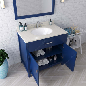 Virtu USA Caroline 36" Single Bath Vanity with White Quartz Top and Round Sink with Matching Mirror