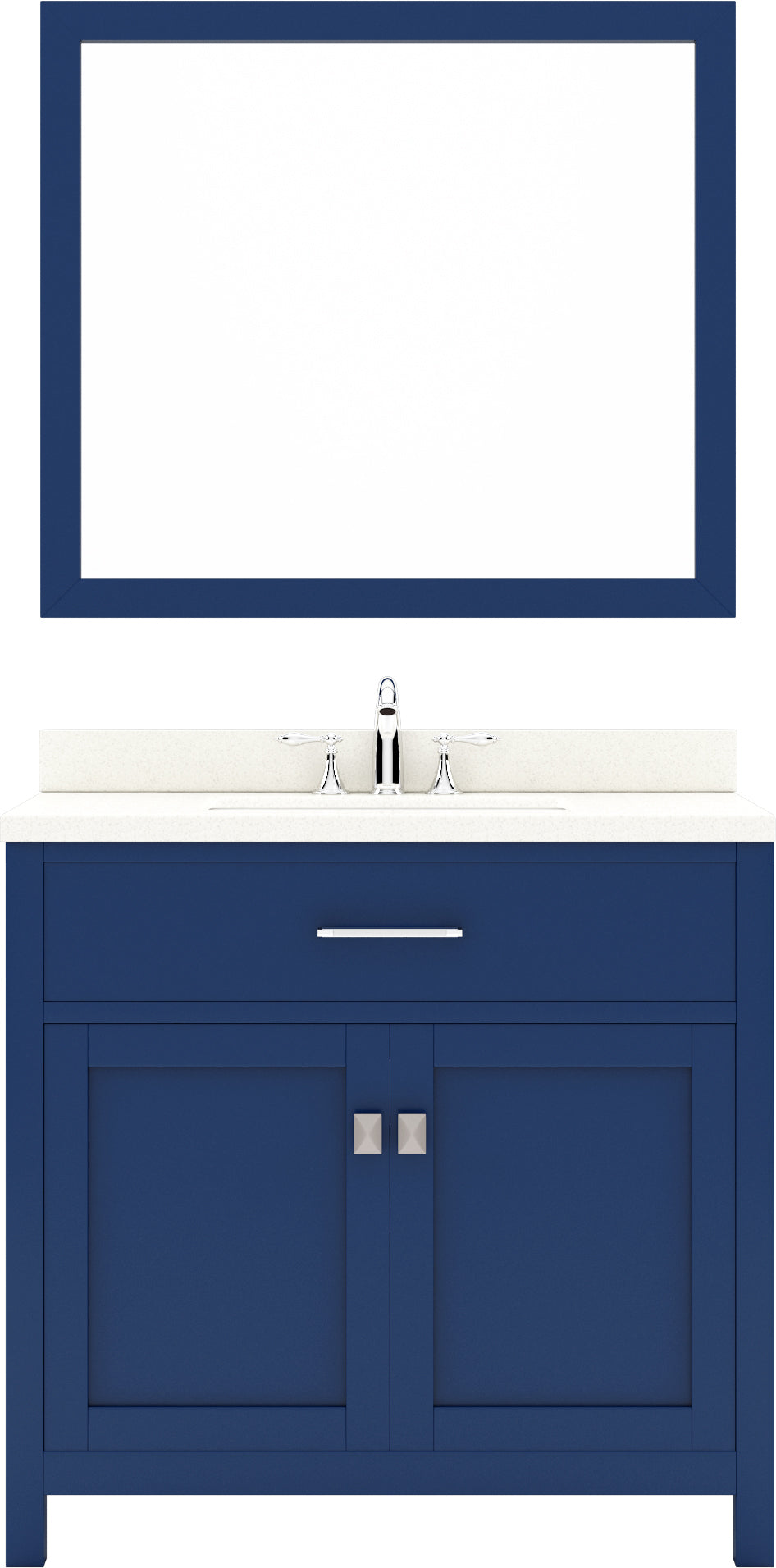 Virtu USA Caroline 36" Single Bath Vanity with White Quartz Top and Round Sink with Polished Chrome Faucet with Matching Mirror - Luxe Bathroom Vanities