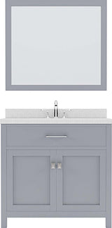 Virtu USA Caroline 36" Single Bath Vanity with White Quartz Top and Round Sink with Brushed Nickel Faucet with Matching Mirror - Luxe Bathroom Vanities