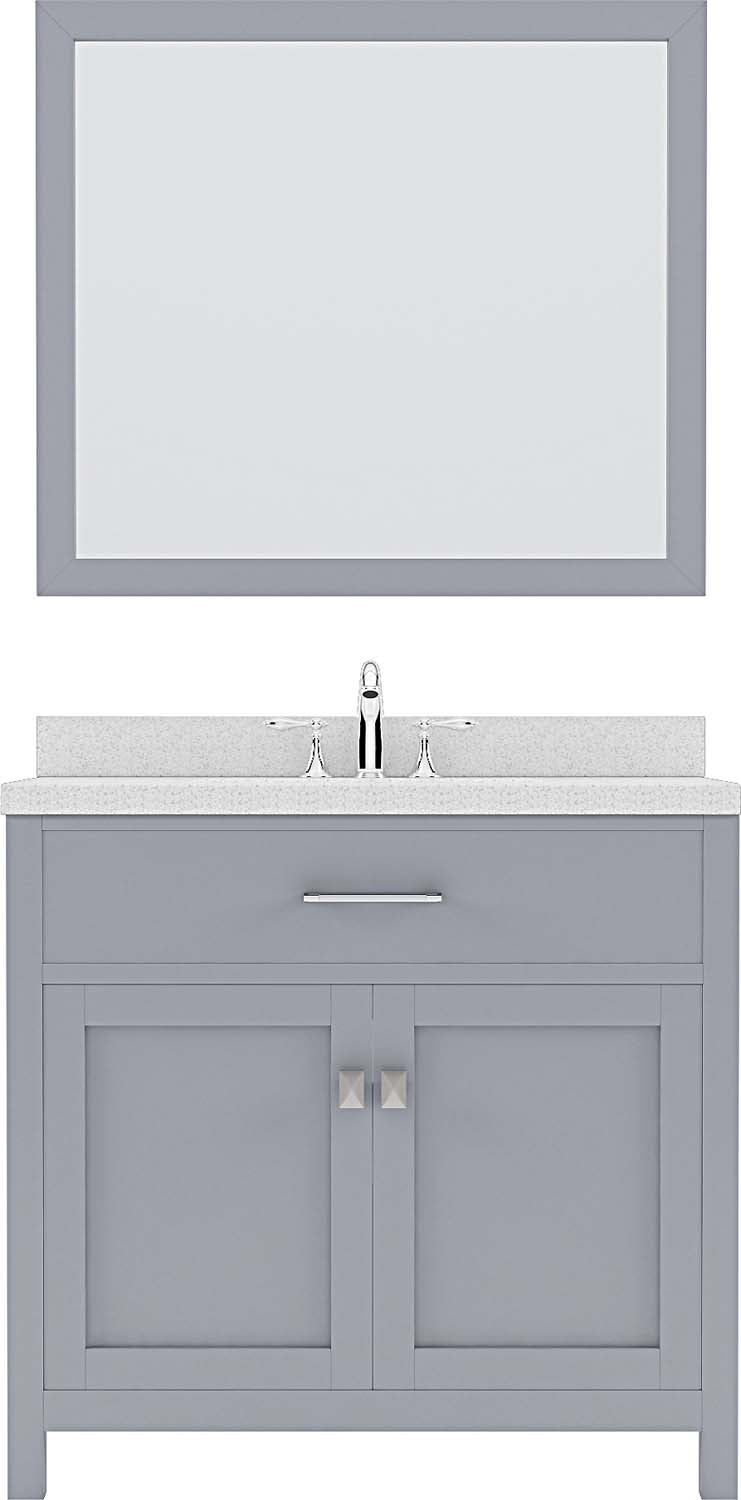 Virtu USA Caroline 36" Single Bath Vanity with Dazzle White Top and Round Sink with Polished Chrome Faucet and Mirror - Luxe Bathroom Vanities Luxury Bathroom Fixtures Bathroom Furniture