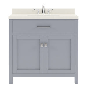 Virtu USA Caroline 36" Single Bath Vanity with White Quartz Top and Round Sink with Matching Mirror