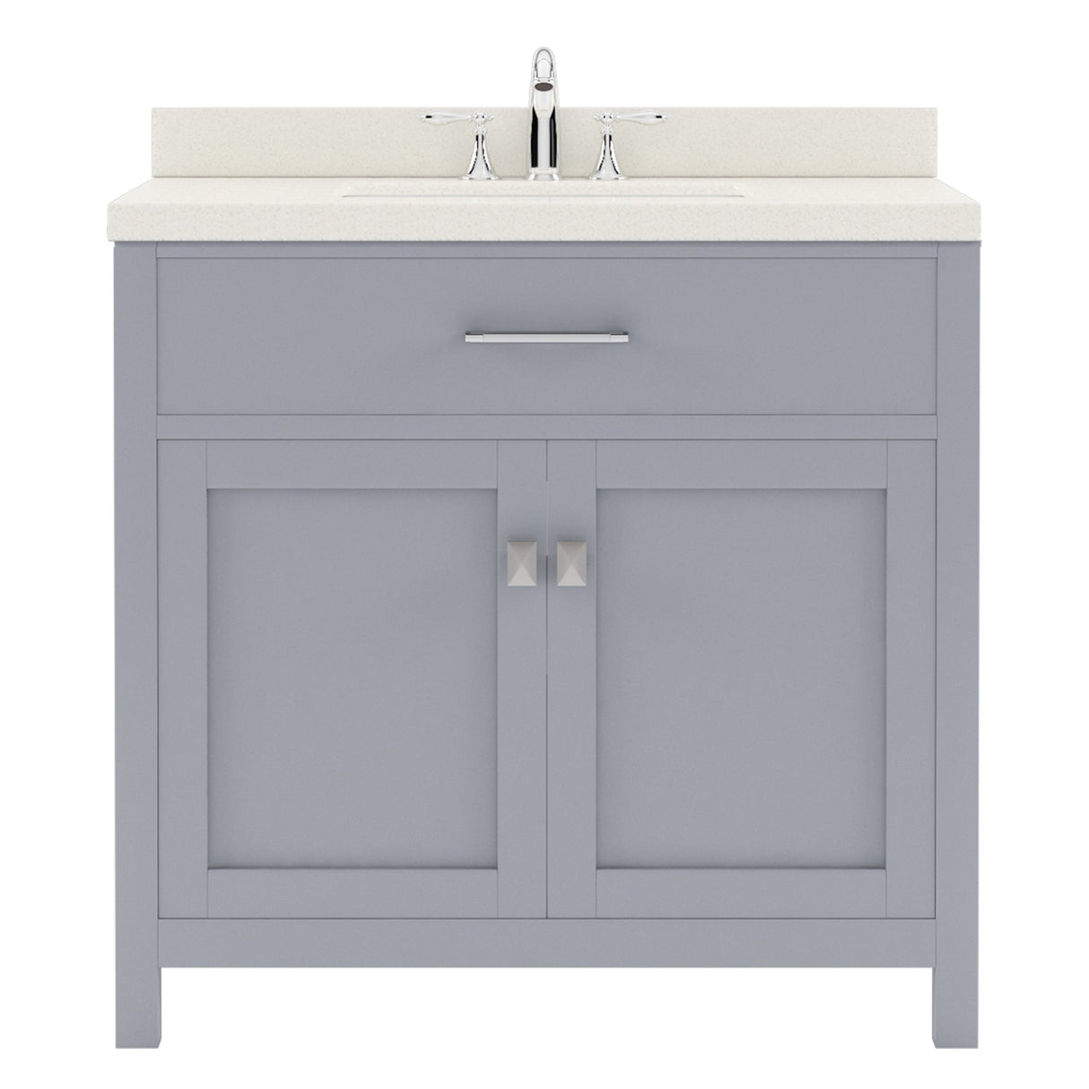 Virtu USA Caroline 36" Single Bath Vanity with White Quartz Top and Round Sink with Polished Chrome Faucet with Matching Mirror
