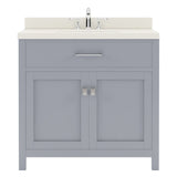 Virtu USA Caroline 36" Single Bath Vanity with White Quartz Top and Round Sink with Brushed Nickel Faucet with Matching Mirror