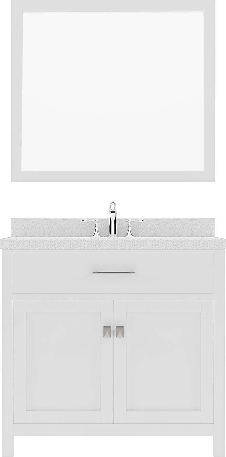 Virtu USA Caroline 36" Single Bath Vanity with White Quartz Top and Round Sink with Brushed Nickel Faucet with Matching Mirror - Luxe Bathroom Vanities