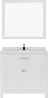 Virtu USA Caroline 36" Single Bath Vanity with White Quartz Top and Round Sink with Brushed Nickel Faucet with Matching Mirror - Luxe Bathroom Vanities